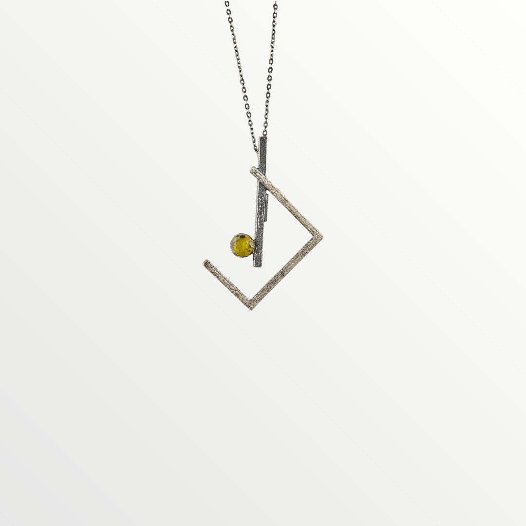 Silver Necklace with a Green glass gem - Jouly K