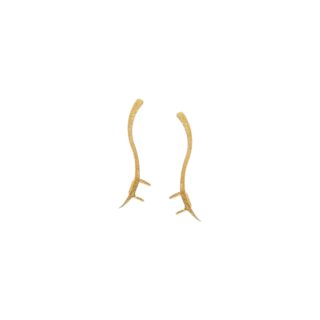 Gold earrings on a white background