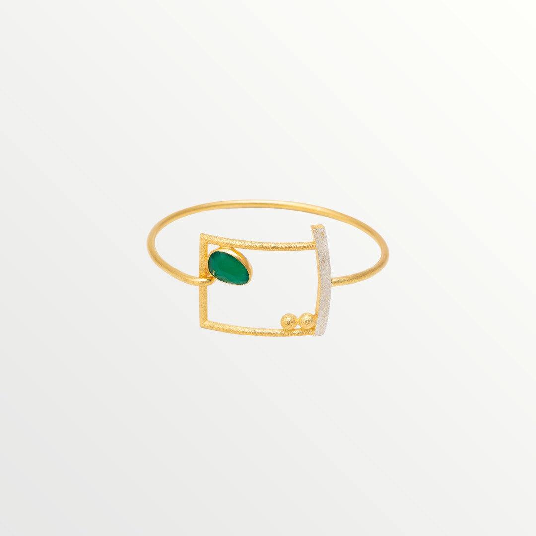 Silver Bracelet with a Gold plated finish and green Agate gemstone - Jouly K