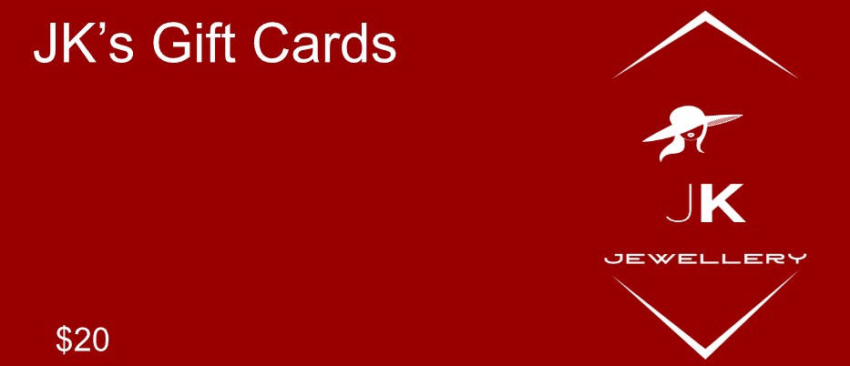 Jouly K Jewellery $20 gift card with elegant woman logo and text JK's Gift Cards