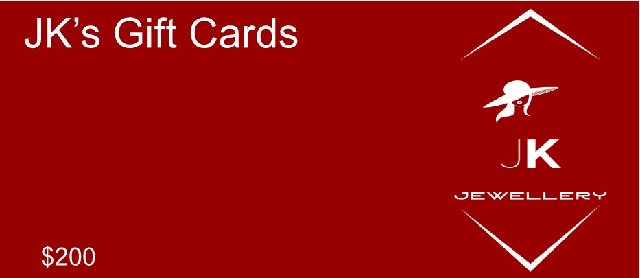 Jouly KHere's JK's Gift Cards, a $200 online jewellery gift card with elegant branding.