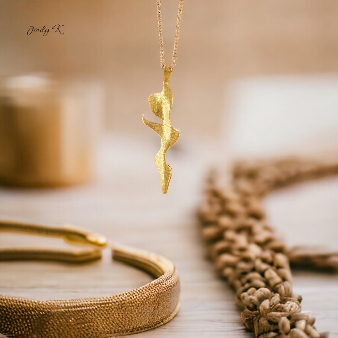 Jouly K handmade abstract pendant necklace, gold plated finish over silver 925, 80cm chain.