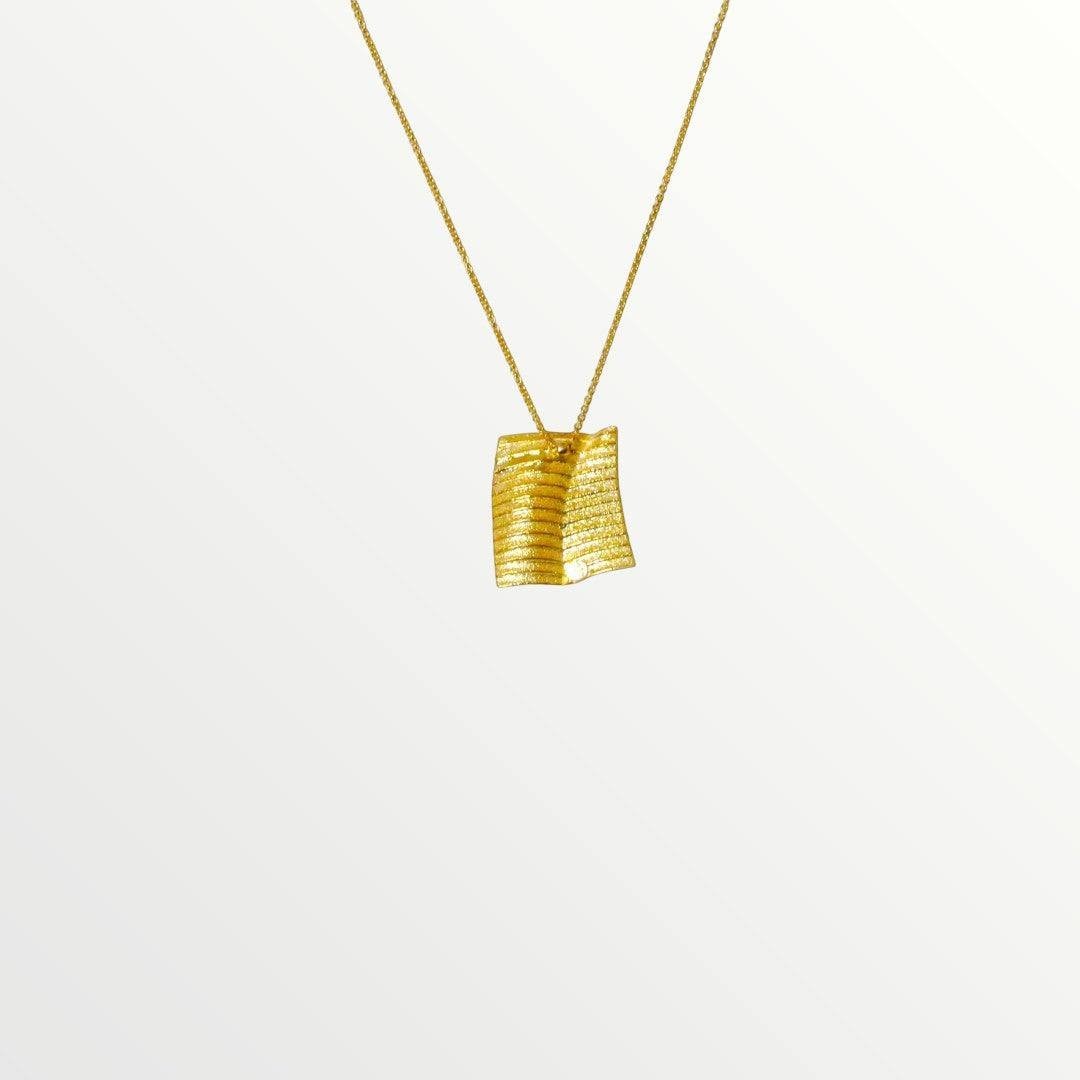 Jouly K handmade silver necklace with gold plated finish, 40-45 cm length, featuring a textured rectangular pendant.