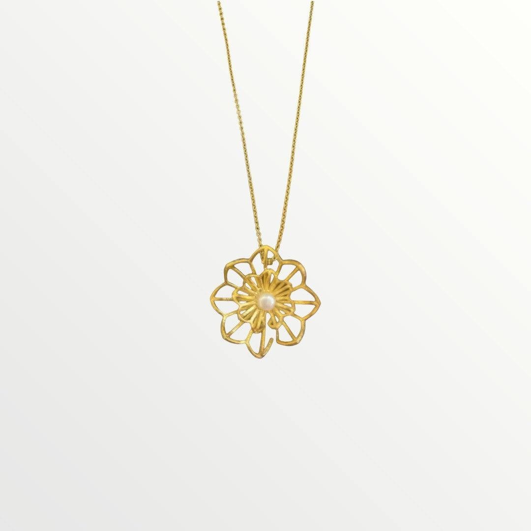Jouly K Gilded Beauty necklace: gold plated silver with white pearl pendant, 40-45cm chain.