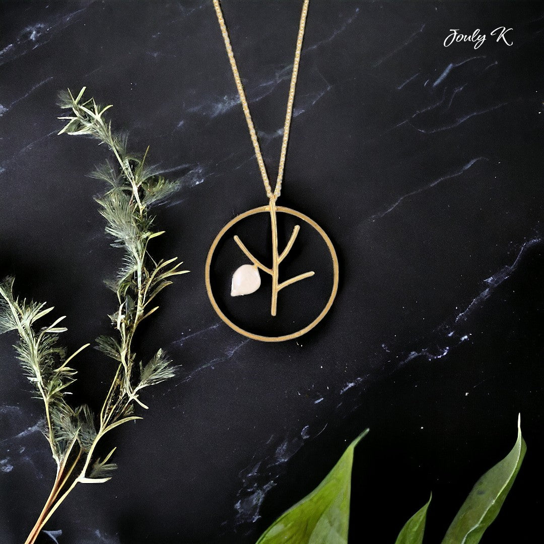 Jouly K gold plated silver necklace with white pearl accent, 80cm chain