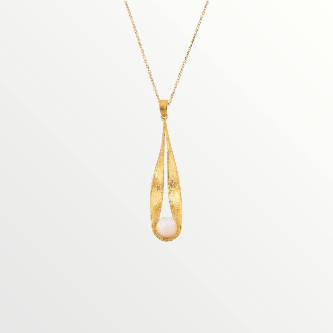 Jouly K handmade silver necklace with 22ct gold plated finish and a white pearl.