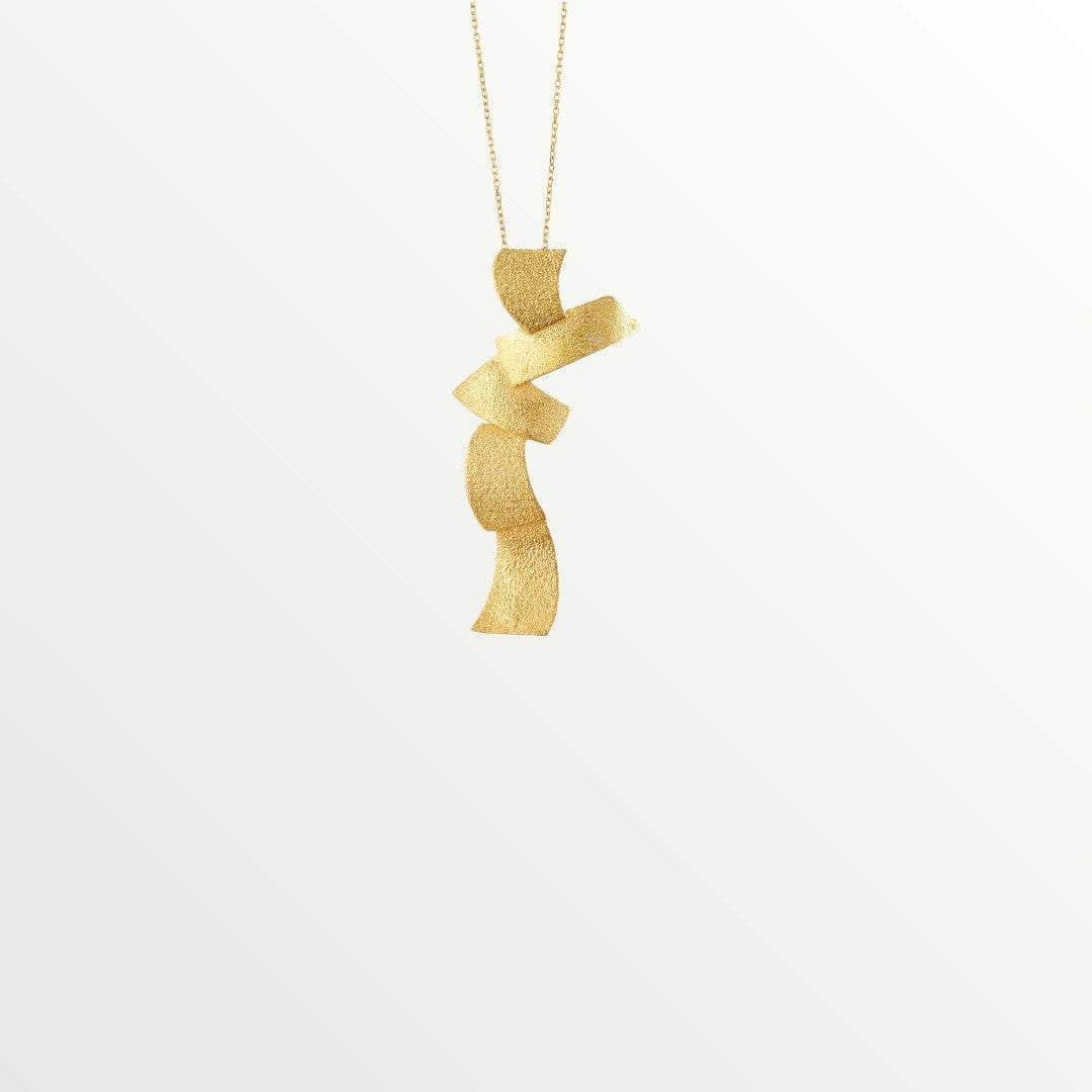 Jouly K handmade silver necklace with 22 ct gold plated finish, abstract design, 40-45cm chain.