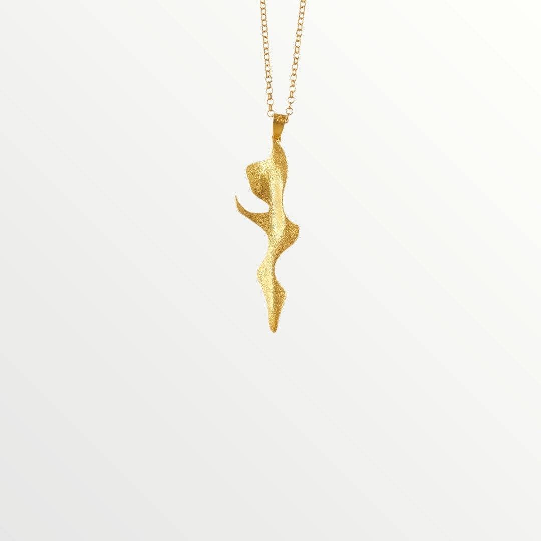 Jouly K handmade abstract silver necklace with 22 ct gold plated finish, 80cm chain.