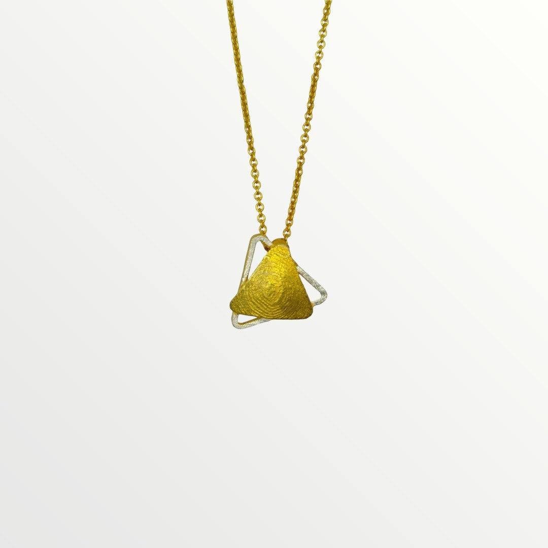 Jouly K handmade silver necklace with gold plated finish, featuring a textured triangular pendant on a delicate chain.