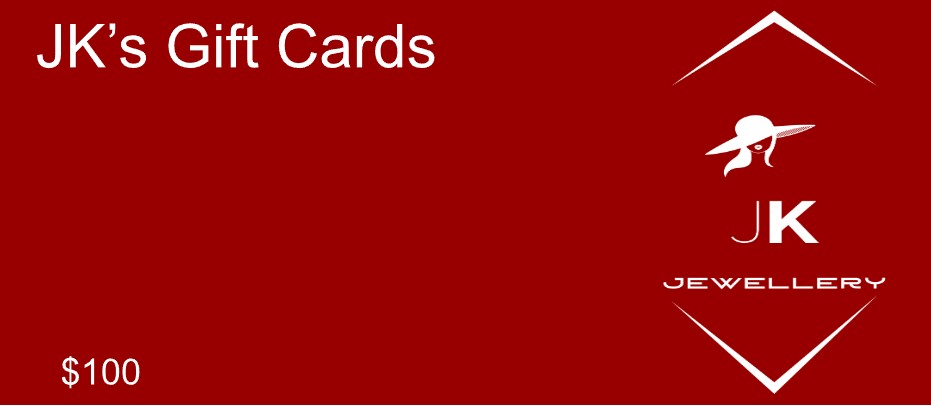 Jouly K Jewellery $100 gift card with elegant logo featuring a woman in a hat and the text JK JEWELLERY.