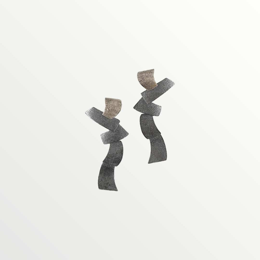 Jouly K handmade silver 925 earrings with an oxidized finish and unique abstract design.