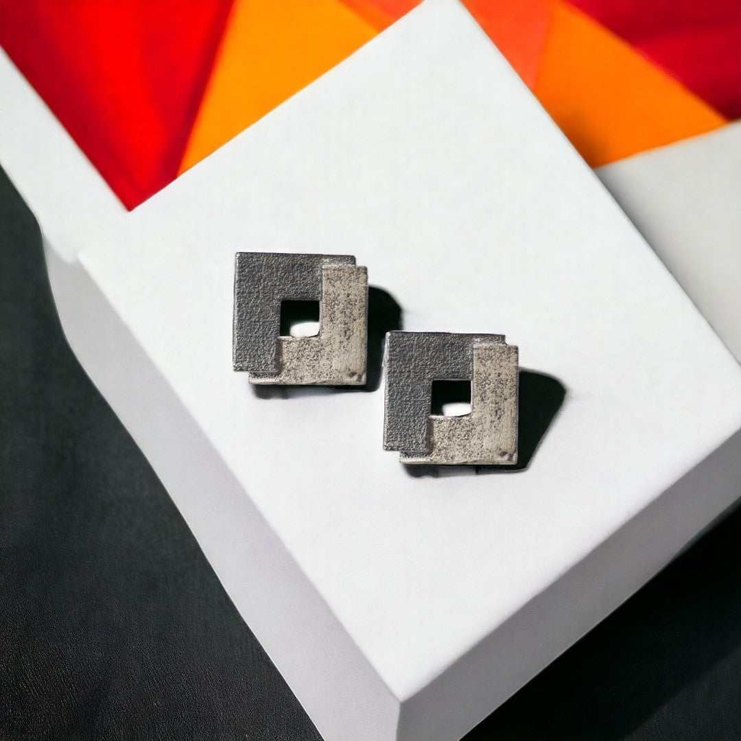 Jouly K handmade silver 925 earrings with an oxidized finish and a modern geometric design.