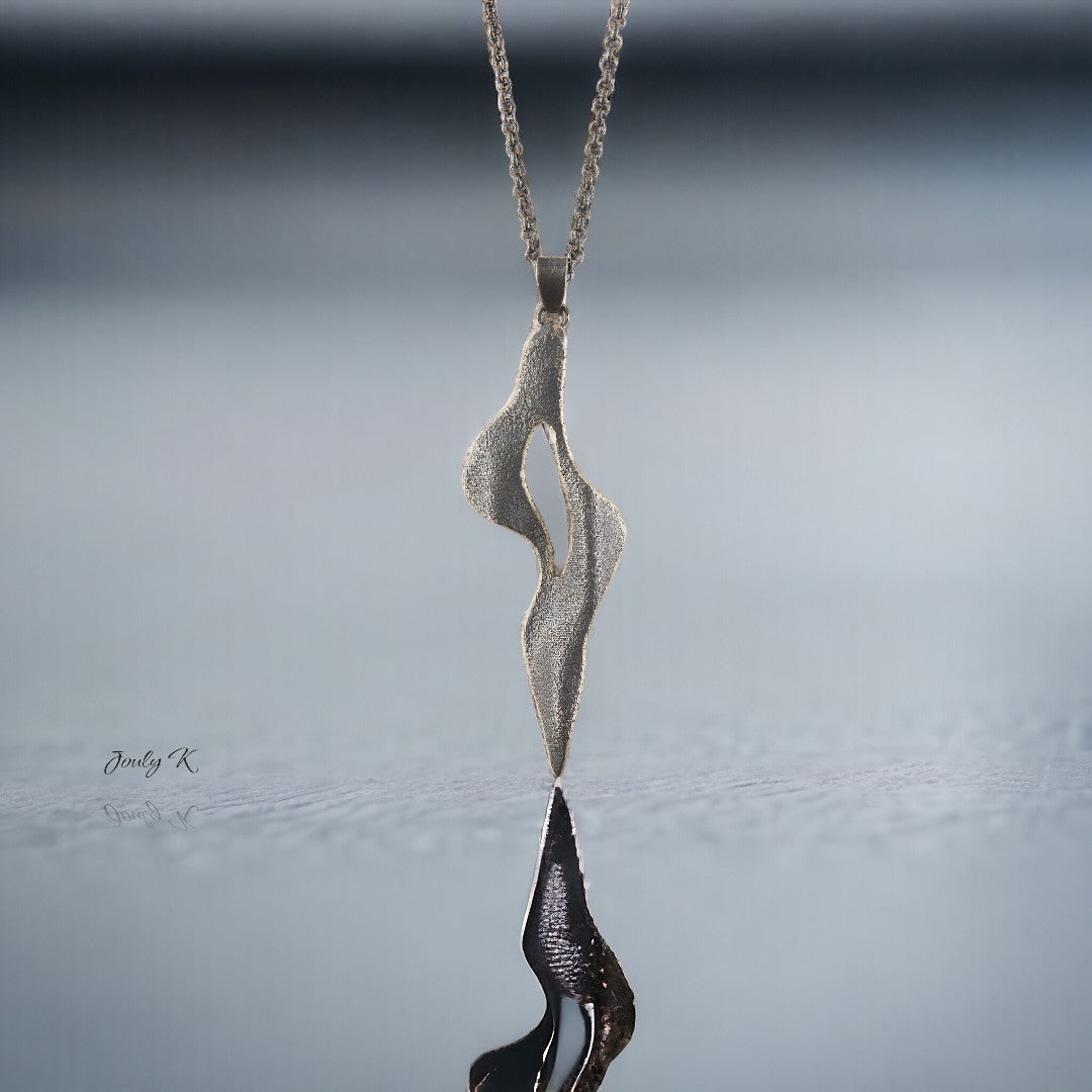 Jouly K handcrafted silver 925 necklace with an oxidized finish and abstract design. 80cm chain.