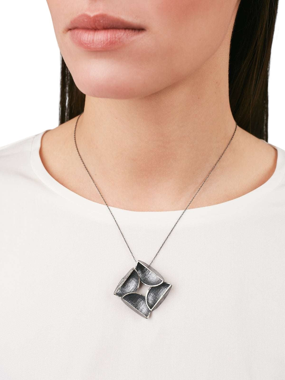 Jouly K handmade silver 925 necklace with an oxidized finish and a unique geometric pendant.