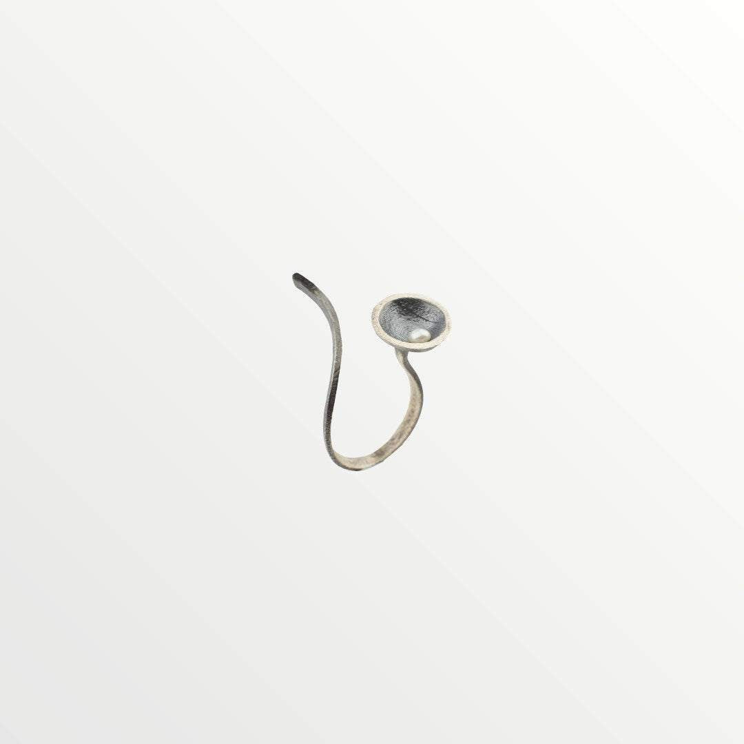 Jouly K handmade oxidized silver 925 ring with a white pearl, adjustable size.