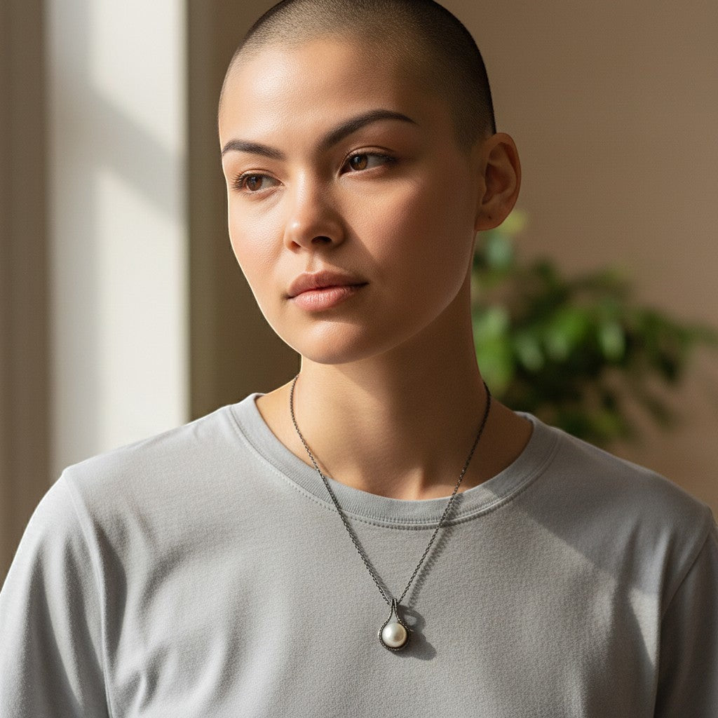 Jouly K teardrop pendant necklace with a creamy white pearl and antiqued silver-tone metal.